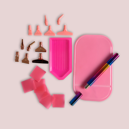 Modularer Setzstift mit 6 Metall- und 6 Kunststoffaufsätzen, Wachsplättchen, Kappen und Anti-Rutschmatte – komplettes FlexPen-Set