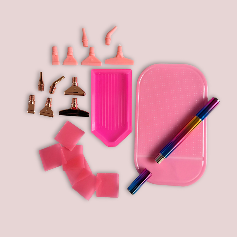 Modularer Setzstift mit 6 Metall- und 6 Kunststoffaufsätzen, Wachsplättchen, Kappen und Anti-Rutschmatte – komplettes FlexPen-Set
