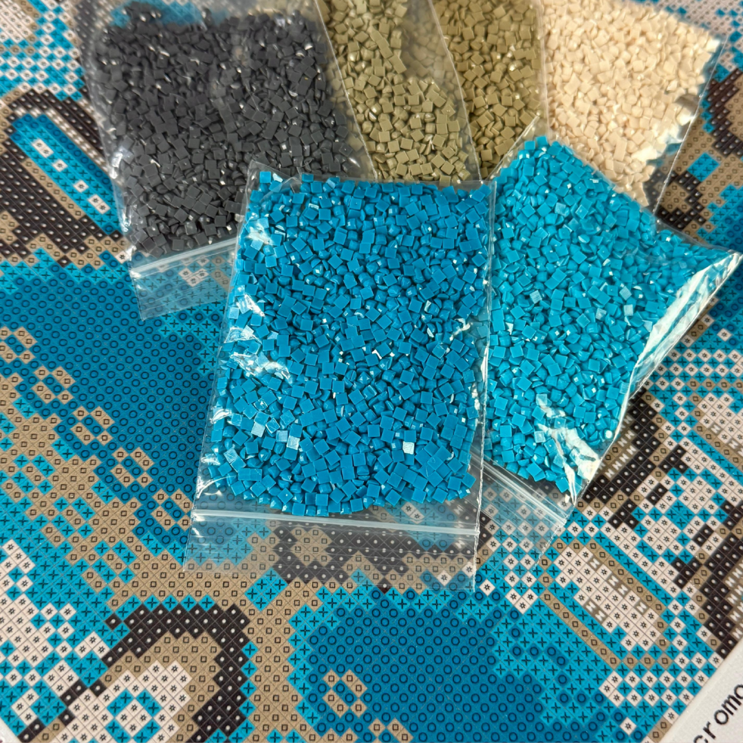 Micromosaicart-Panel mit Schlangen-Muster in türkis – zum Nähen und Weiterverarbeiten - als kreatives DIY-Kit zum Verschenken